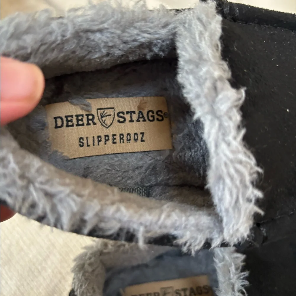 Kids Deer Stags Black Slippers with Plush Gray Lining.